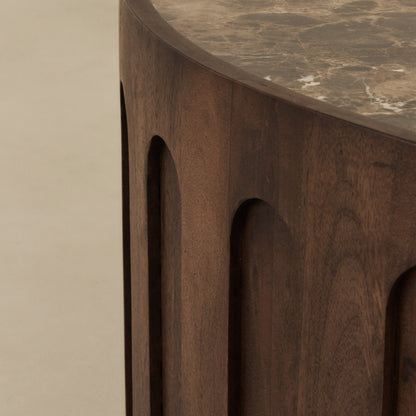 Valor - Table basse ronde premium en bois foncé et marbre Dark Emperador