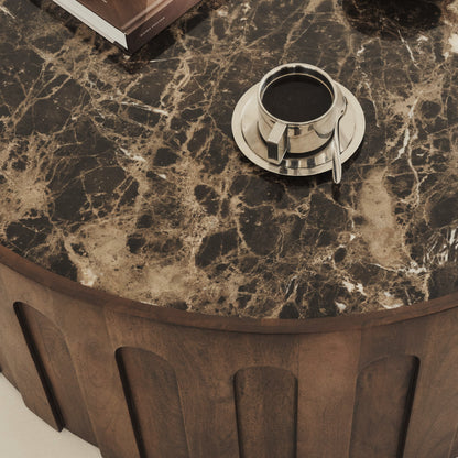 Valor - Table basse ronde premium en bois foncé et marbre Dark Emperador