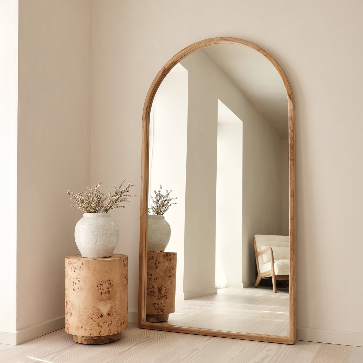 Arden - Miroir en bois clair arqué pleine longueur 175cm x 95cm