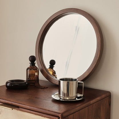 Arden - Miroir mural rond en bois foncé 40cm x 40cm