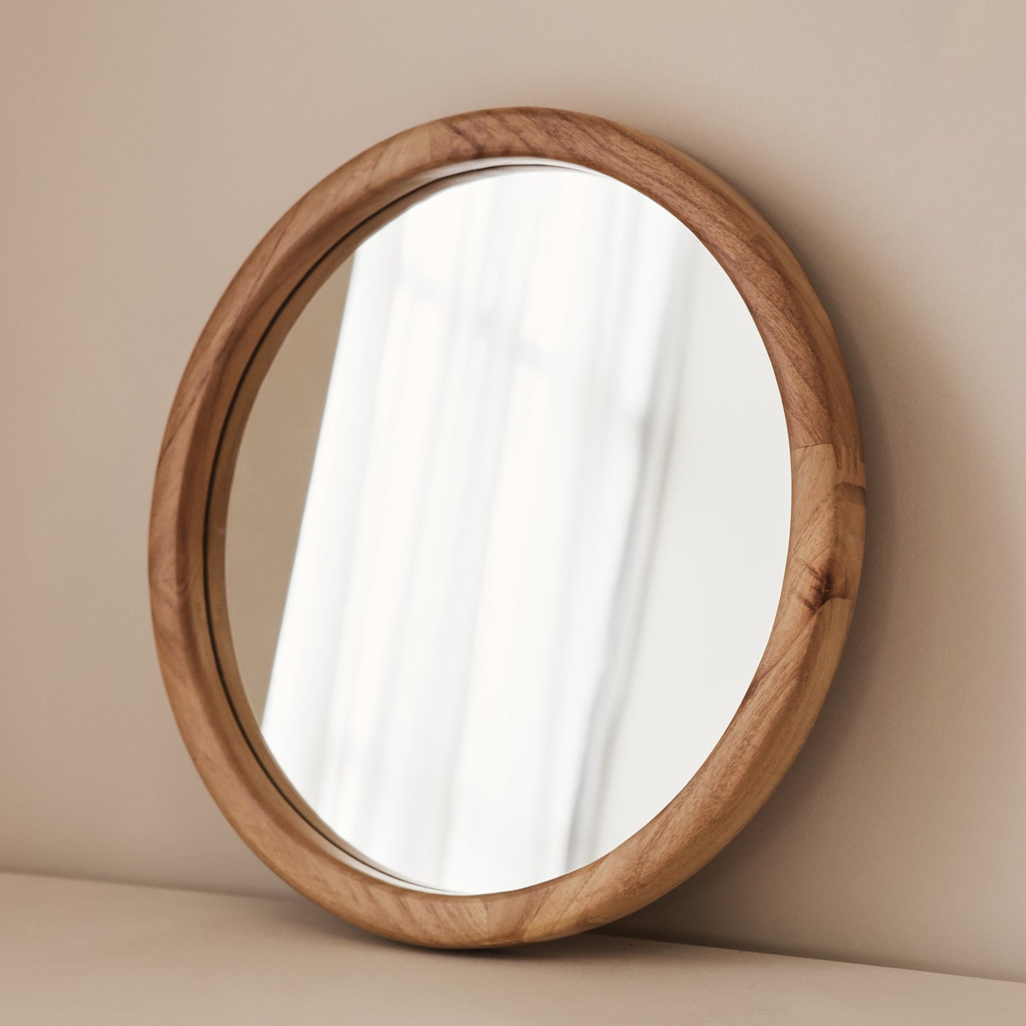 Arden - Miroir mural rond en bois clair 40cm x 40cm