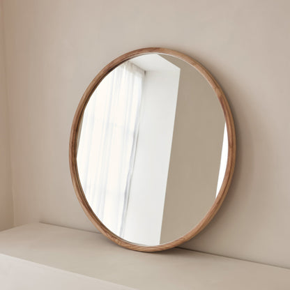 Arden - Grand miroir mural rond en bois clair 90cm x 90cm