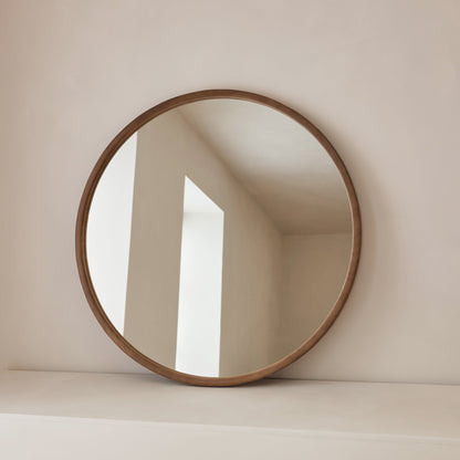 Arden - Grand miroir mural rond en bois chaud 90cm x 90cm