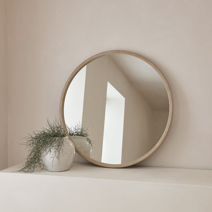 Arden - Grand miroir mural rond en béton et bois 90 cm x 90 cm