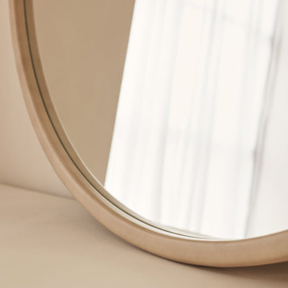Arden - Grand miroir mural rond en béton et bois 90 cm x 90 cm
