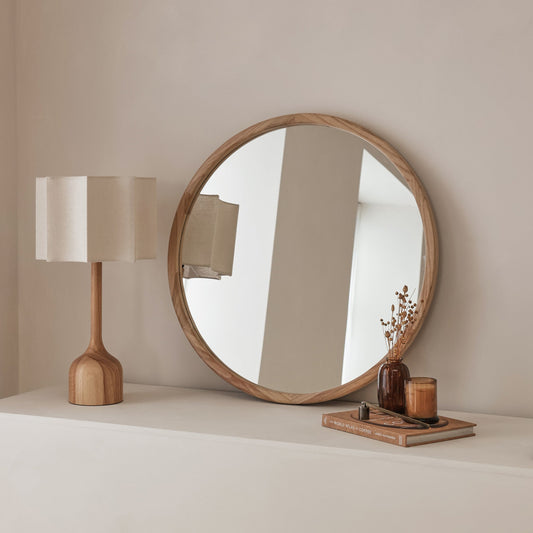 Arden - Miroir Mural Rond en Bois Clair 70cm x 70cm