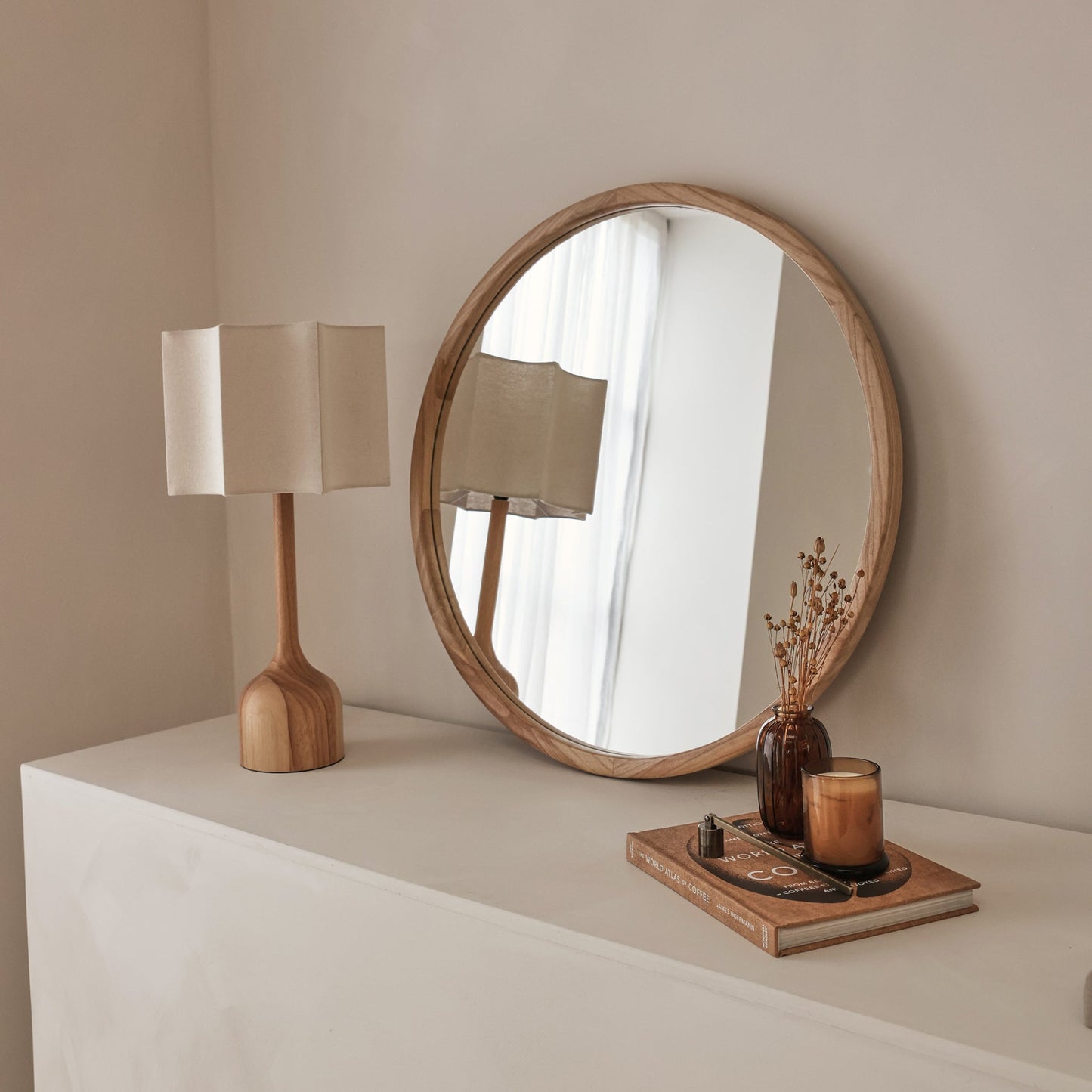 Arden - Miroir Mural Rond en Bois Clair 70cm x 70cm