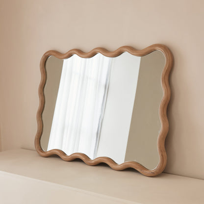 Marea - Miroir mural rétro ondulé en bois clair 100cm x 70cm