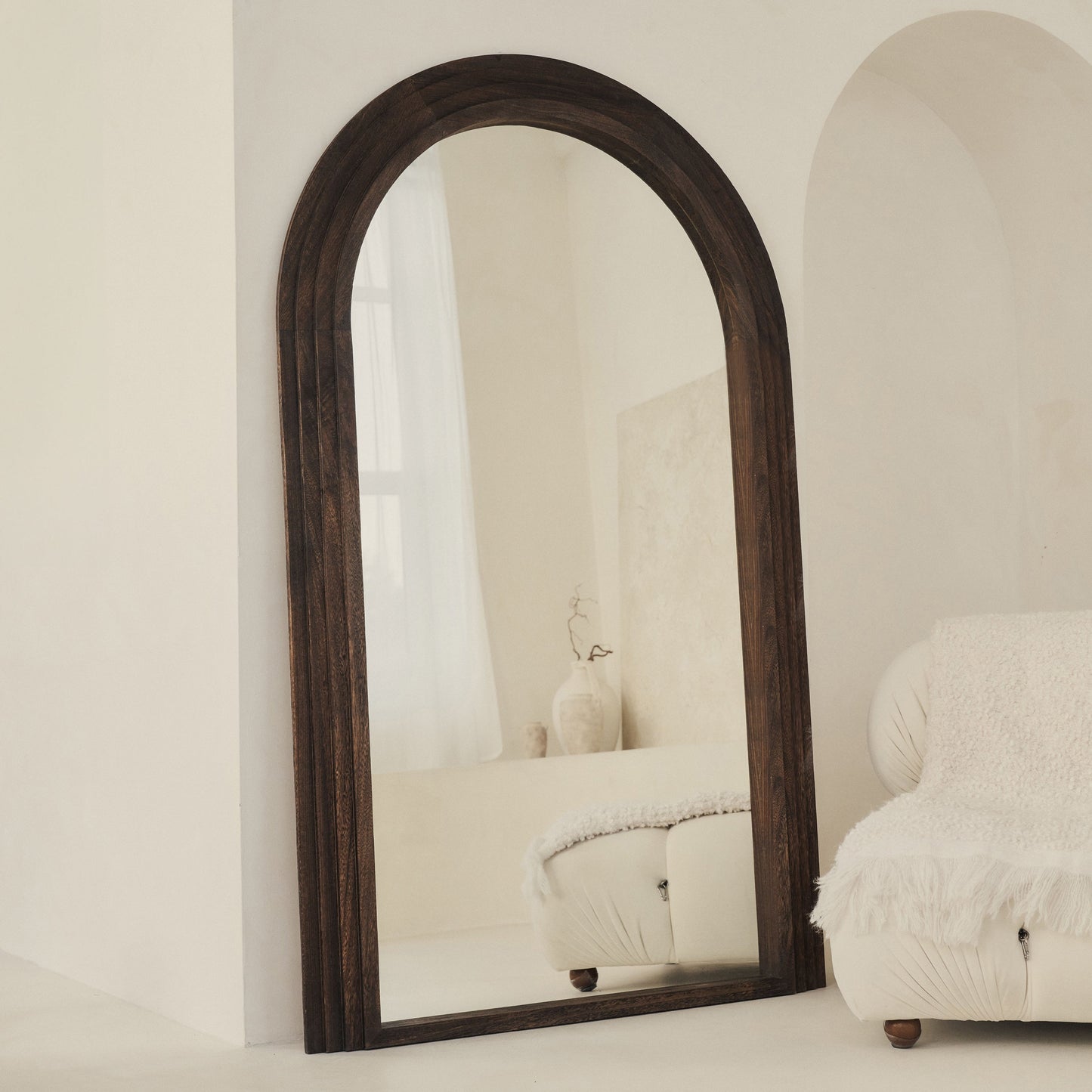 Luciana - Miroir en bois brûlé arqué pleine longueur 180cm x 110cm
