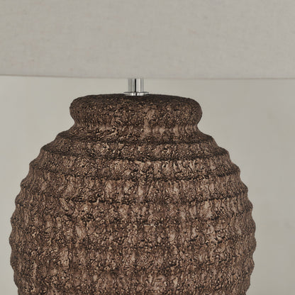 Linosa - Lampe de table avec abat-jour cylindrique en céramique texturée marron