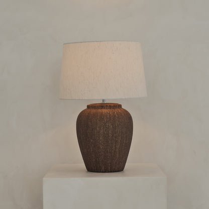 Sicile - Lampe de table avec abat-jour tambour en céramique marron