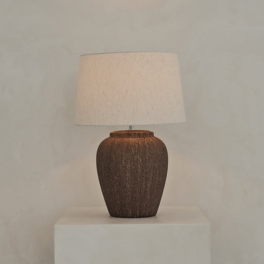 Sicile - Lampe de table avec abat-jour tambour en céramique marron