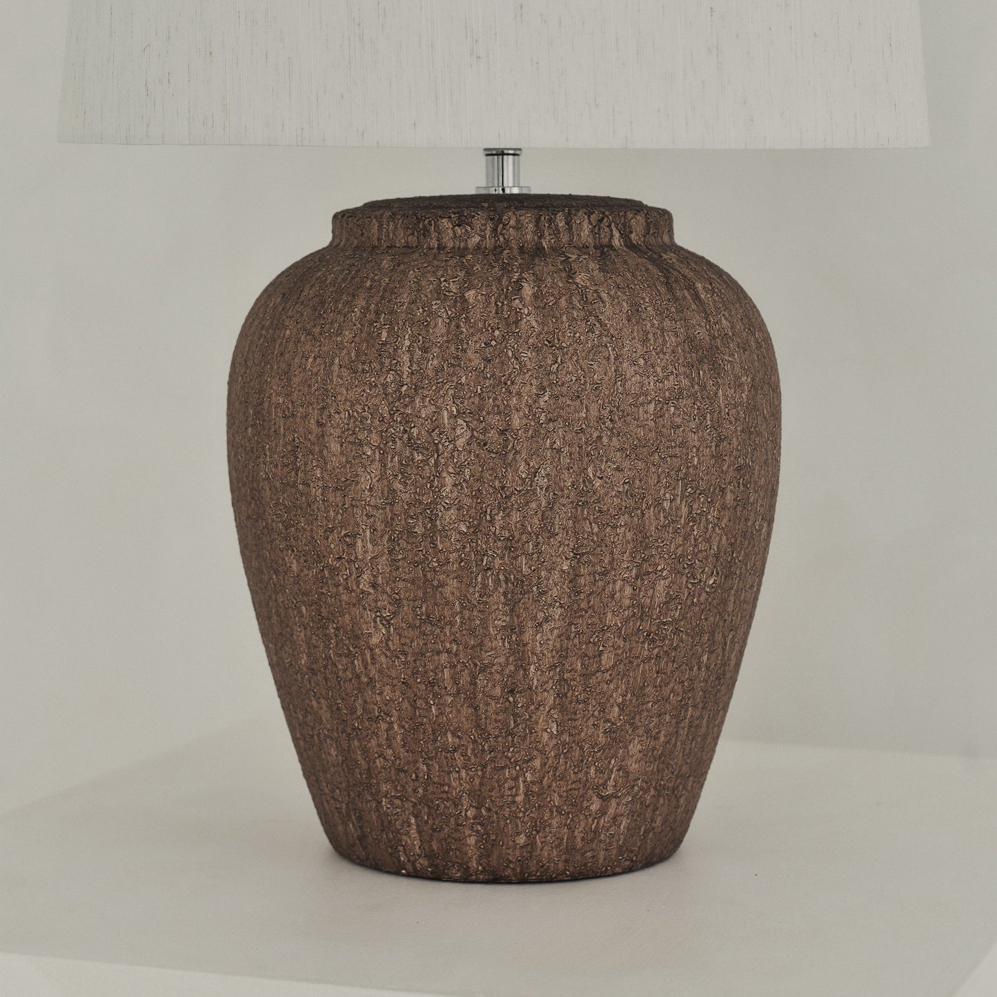 Sicile - Lampe de table avec abat-jour tambour en céramique marron