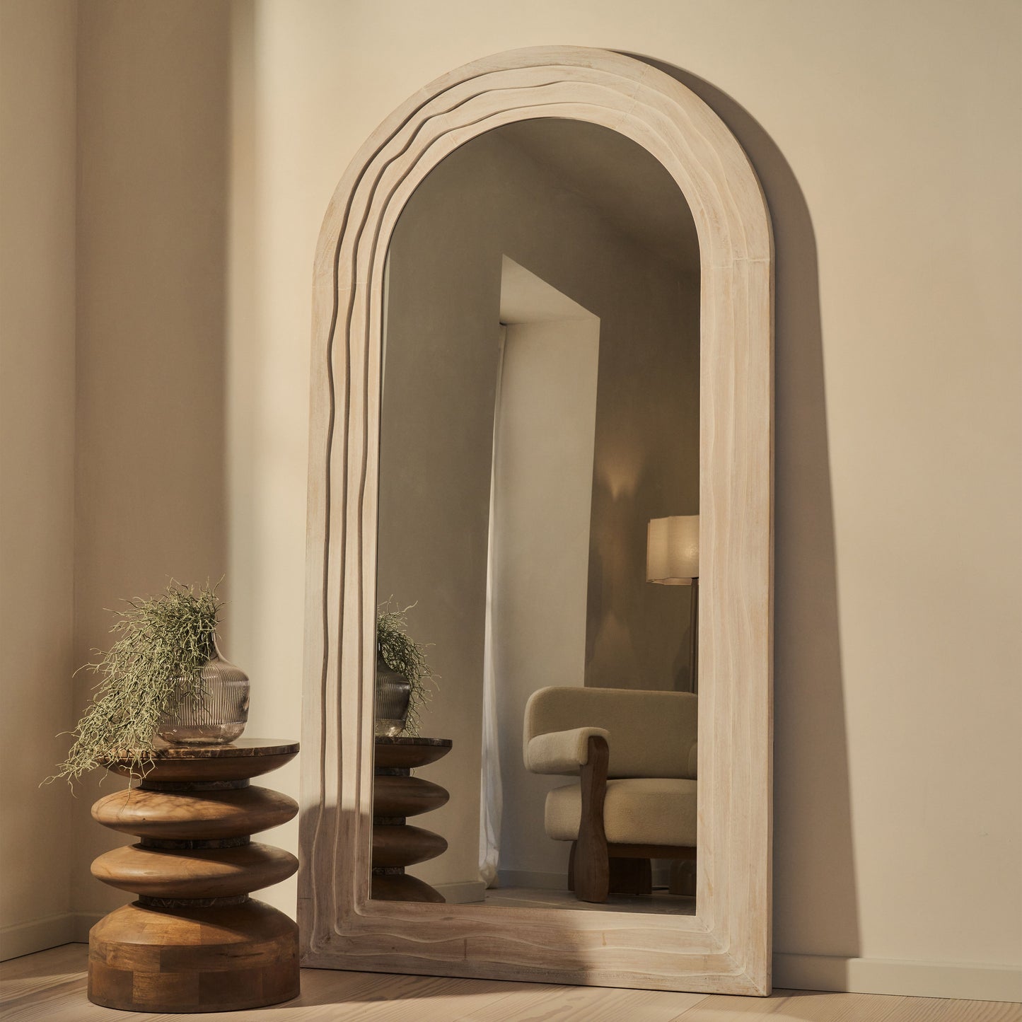 Lucelle - Miroir Arche Extra Large Blanc Lavé Pleine Longueur 200cm x 100cm