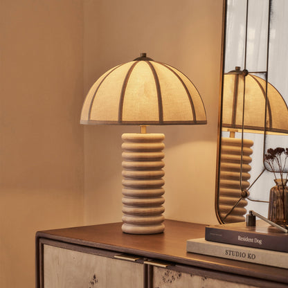 Odette - Lampe de table à abat-jour en bois blanchi en forme de dôme