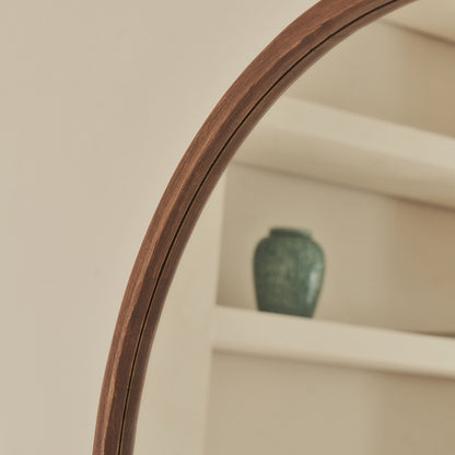 Arden - Grand miroir mural rond en bois foncé 90cm x 90cm