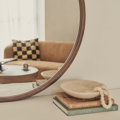 Arden - Grand miroir mural rond en bois foncé 90cm x 90cm