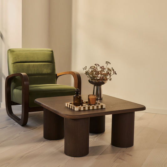Alina - Grande Table Basse Carrée en Bois Foncé