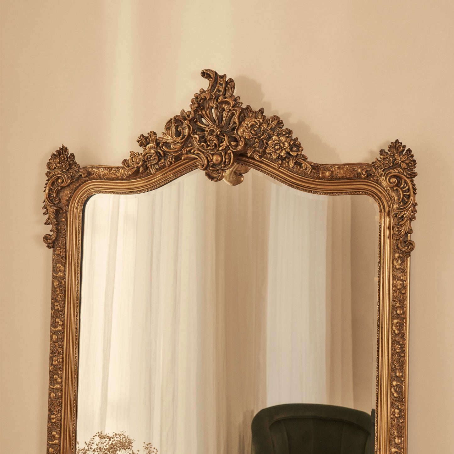 Francesca - Miroir pleine longueur or voûté orné 185 cm x 100 cm