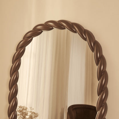 Ophelia - Miroir Extra Large Arqué Torsadé en Corde Finition Chocolat Brillant 180cm x 105cm