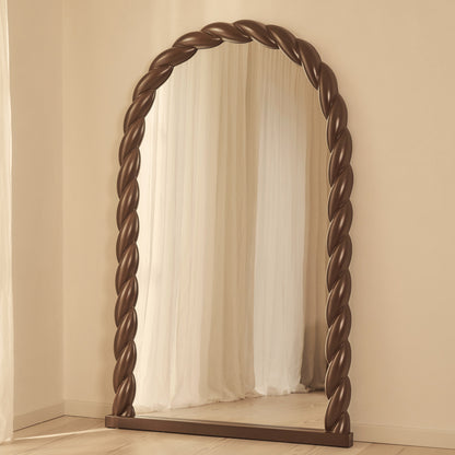 Ophelia - Miroir Extra Large Arqué Torsadé en Corde Finition Chocolat Brillant 180cm x 105cm
