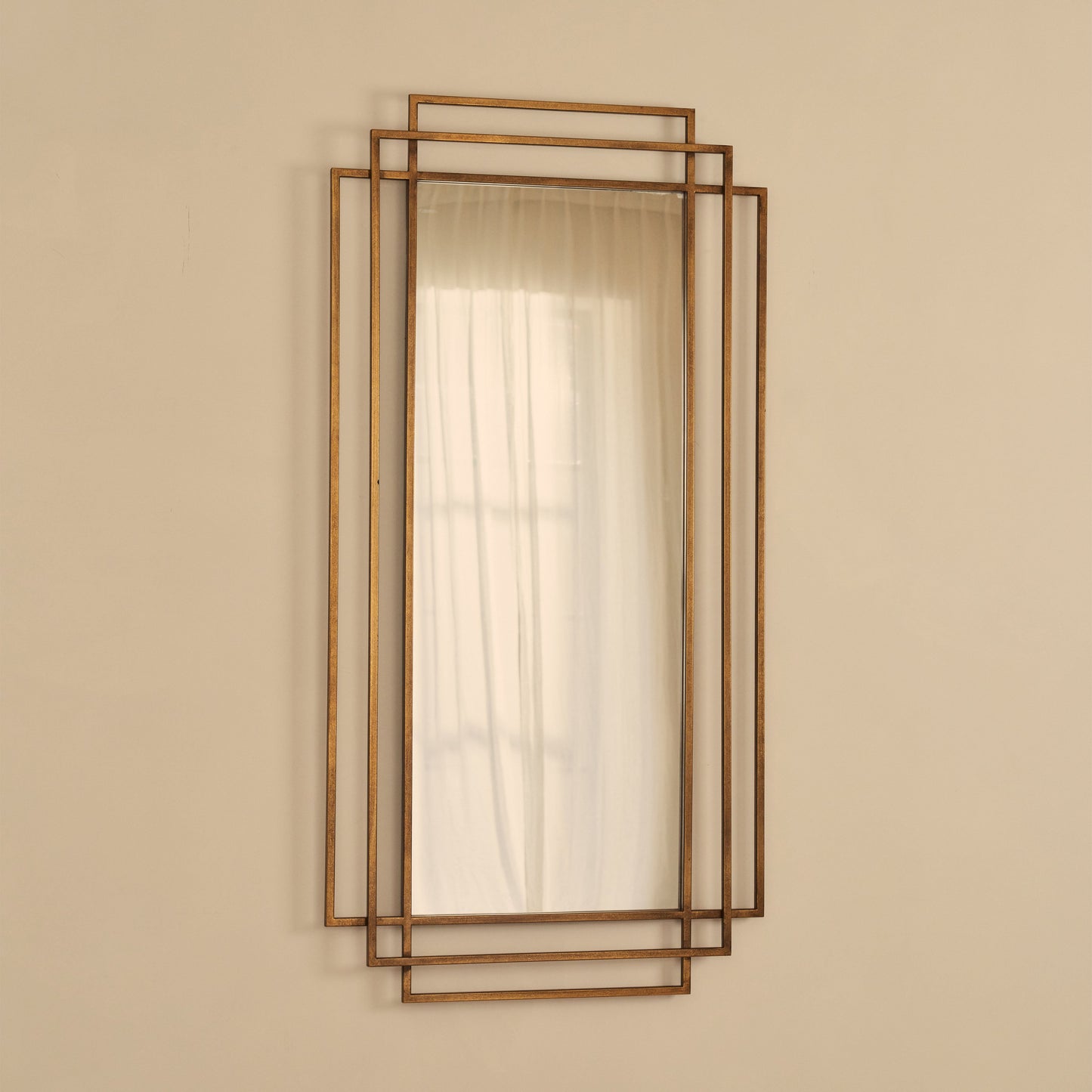 Amalfi - Grand miroir rectangulaire en métal doré 140 cm x 70 cm