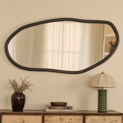 Aaliyah - Miroir mural irrégulier en bois foncé 150cm x 75cm