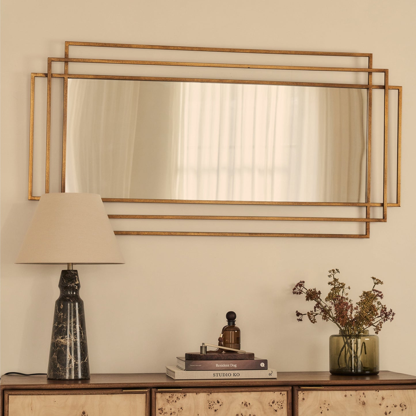 Amalfi - Grand miroir rectangulaire en métal doré 140 cm x 70 cm