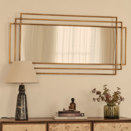 Amalfi - Grand miroir rectangulaire en métal doré 140 cm x 70 cm
