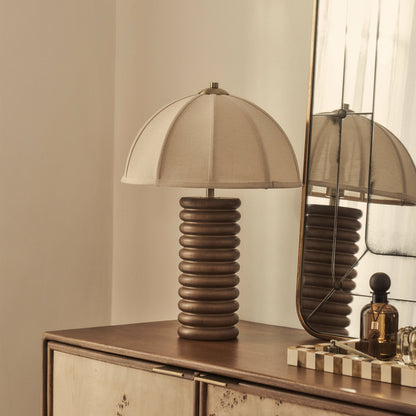 Odette - Lampe de table à abat-jour en bois foncé en forme de dôme