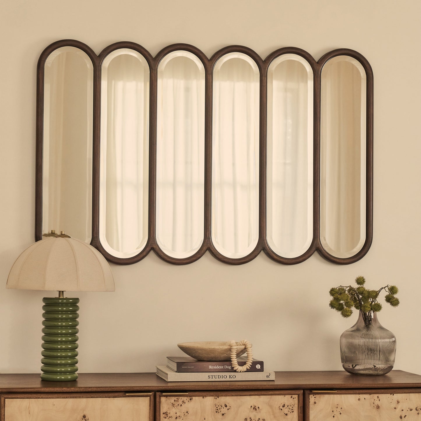 Reims - Miroir en bois foncé à panneau voûté 120cm x 80cm