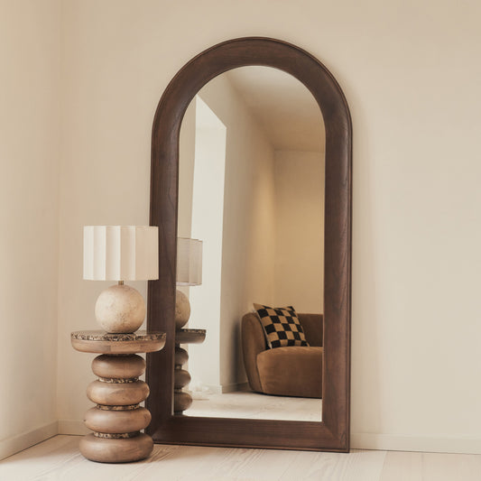 Porta - Grand miroir arqué en bois foncé pleine longueur 180cm x 90cm