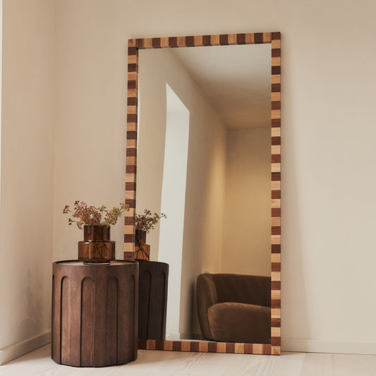 Tessera - Miroir Rectangulaire en Bois à Damier Bois Foncé et Bois Clair 180cm x 90cm