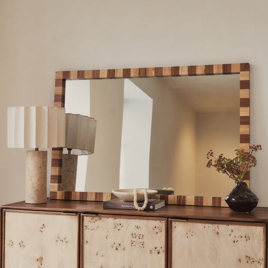 Tessera - Miroir Rectangulaire en Bois à Damier Bois Foncé et Bois Clair 120cm x 80cm