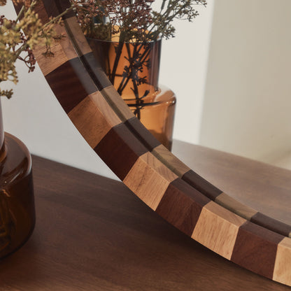 Tessera - Miroir Rond en Bois Clair et Foncé à Damier 90cm x 90cm