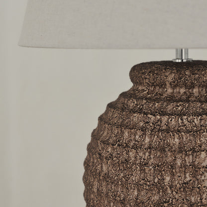 Linosa - Lampe de table avec abat-jour cylindrique en céramique texturée marron