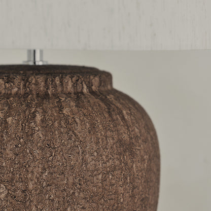 Sicile - Lampe de table avec abat-jour tambour en céramique marron