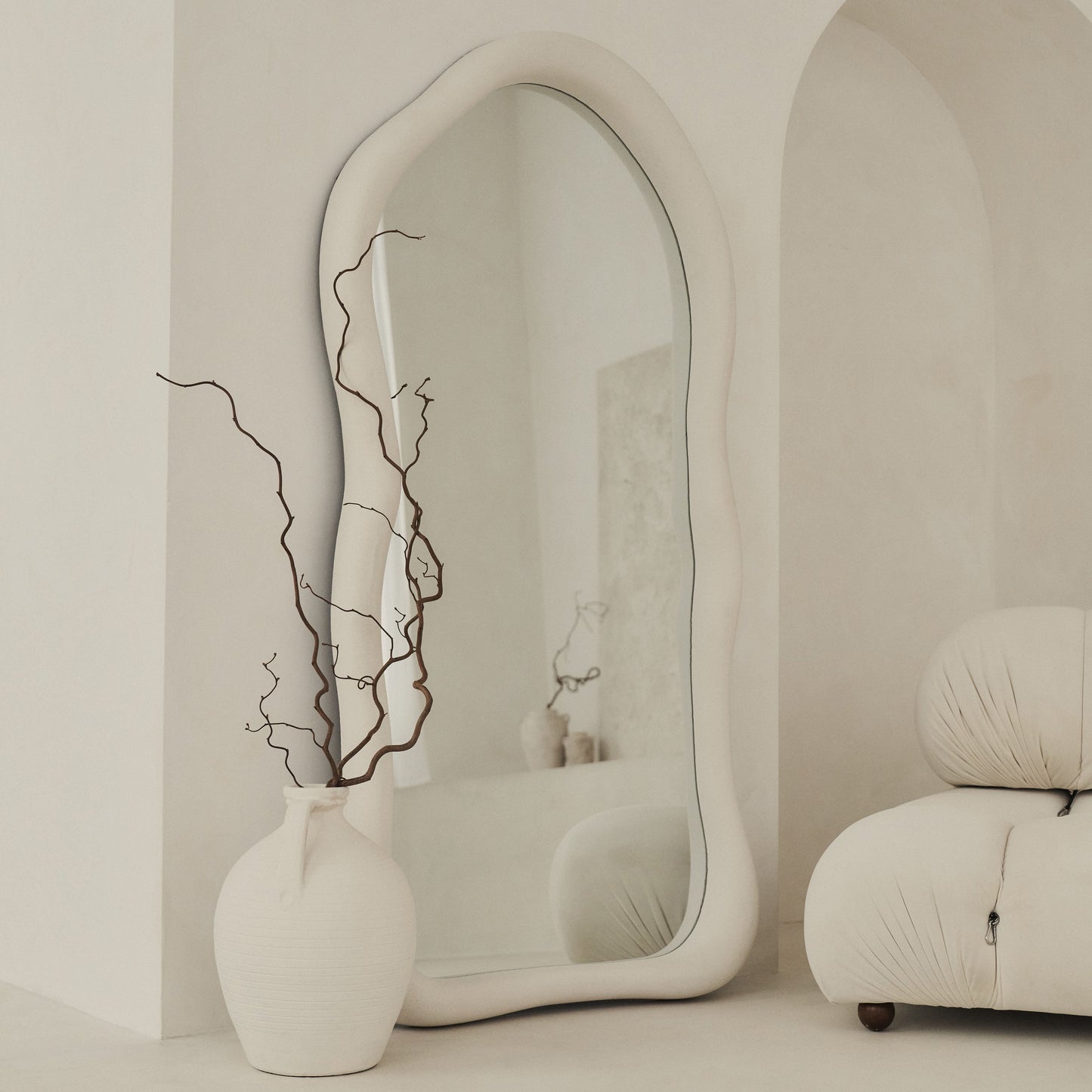 Wabi-Sabi - Grand miroir irrégulier en béton pleine longueur 170cm x 80cm