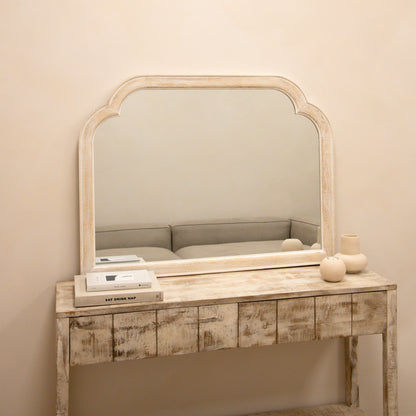 Elena - Miroir de Cheminée Arqué en Bois Blanchi 100cm x 75cm