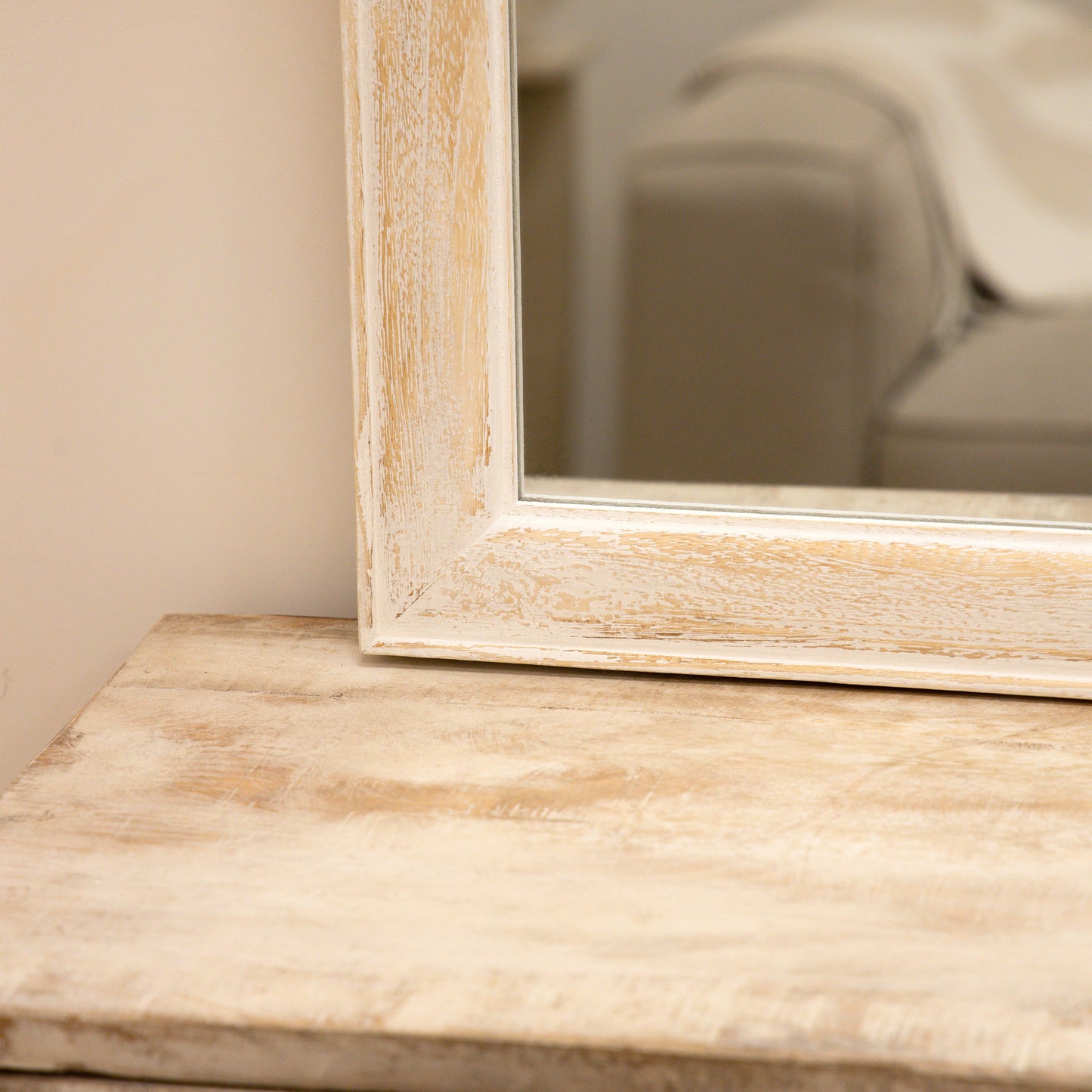 Elena - Miroir de Cheminée Arqué en Bois Blanchi 100cm x 75cm