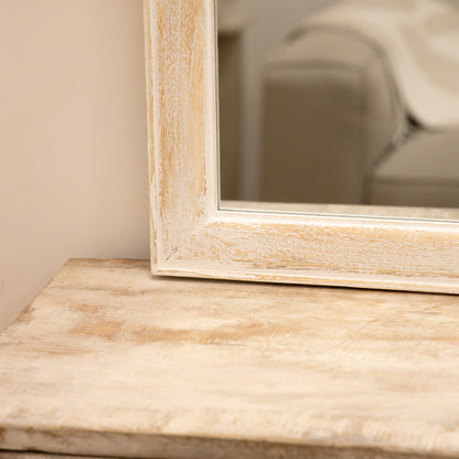 Elena - Miroir de Cheminée Arqué en Bois Blanchi 100cm x 75cm