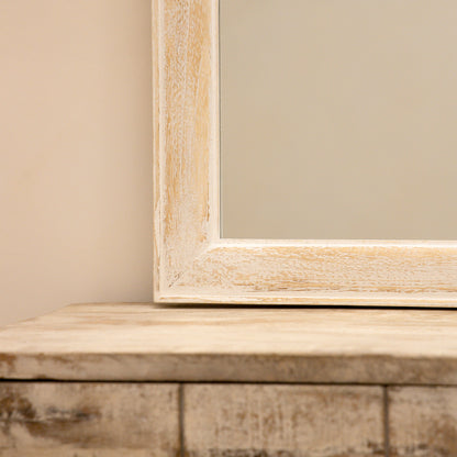 Elena - Miroir de Cheminée Arqué en Bois Blanchi 100cm x 75cm