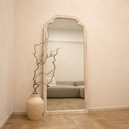 Elena - Miroir Arqué en Bois Blanchi Pleine Longueur 170cm x 75cm