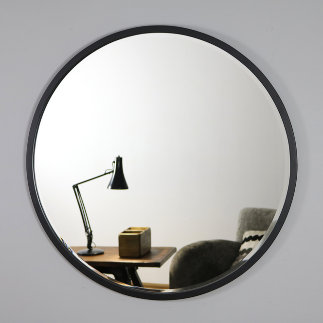 Higgins - Miroir Mural Rond Moderne en Métal Noir 80cm x 80cm