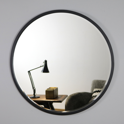 Higgins - Miroir Mural Rond Moderne en Métal Noir 80cm x 80cm