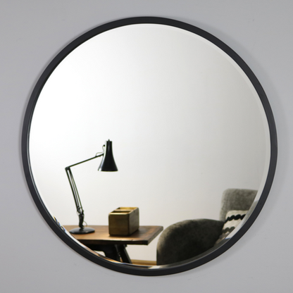 Higgins - Miroir Mural Rond Moderne en Métal Noir 100cm x 100cm