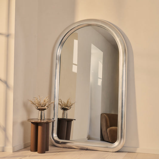Obsidian - Miroir Extra Large Arqué Pleine Longueur Chrome Brossé 200cm x 120cm