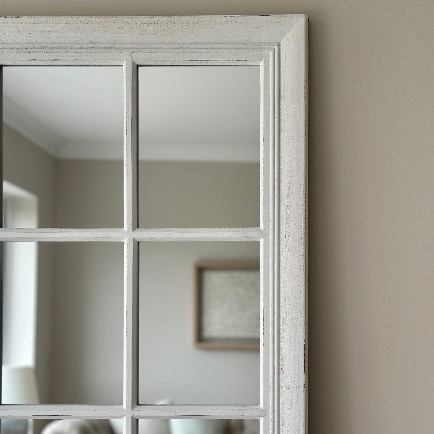 Sasha - Miroir de fenêtre shabby chic blanc pleine longueur 180 cm x 100 cm
